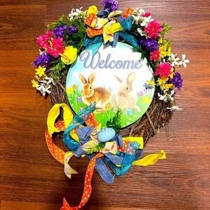 Easter Wreaths for front door 20" With Eggs And Bunny NEW